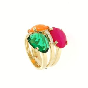 Anello gemme semipreziose con zirconi in oro 14kt.Rainbow collection.Designer Gabriela Rigamonti