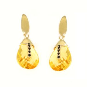 Orecchini lemon quartz,zirconi neri in oro 14kt.Rainbow Collection.Designer Gabriela Rigamonti